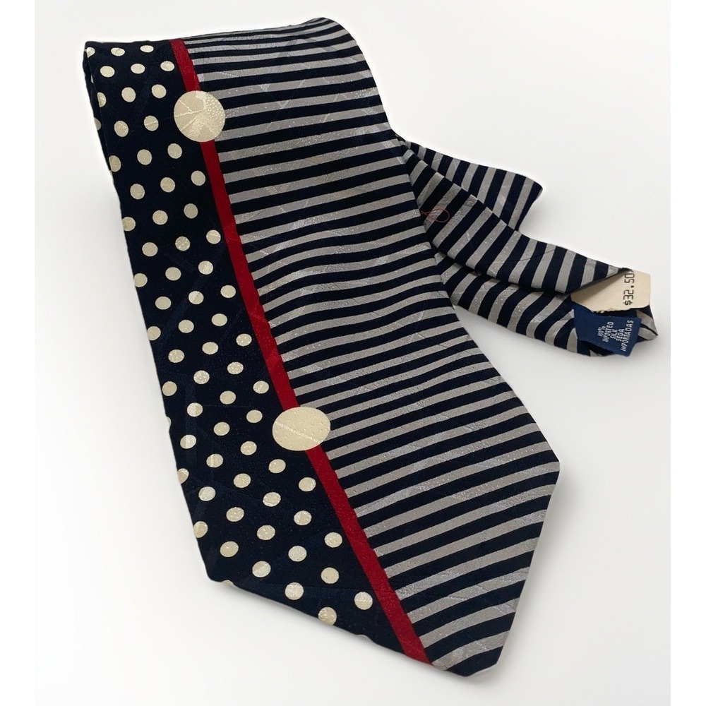 VTG Bugatti Mens Silk Tie Abstract Geometric Bold Black Stripes Neckwear USA 90s